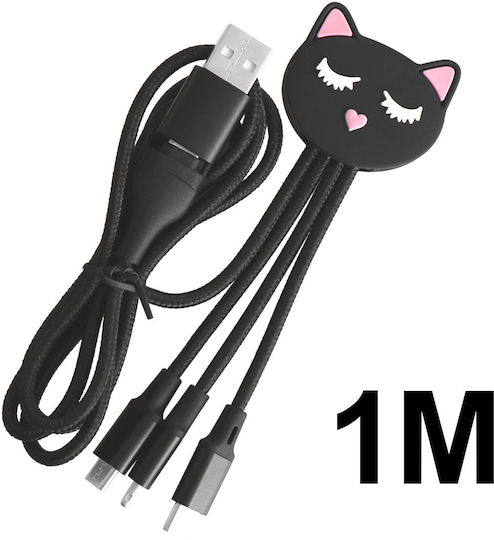 Yello Koko 5-in-1 Andy Xxl USB-A-C Micro-USB-USB-C-Blitzschlag-Kabel 1m Kategorie Schwarz