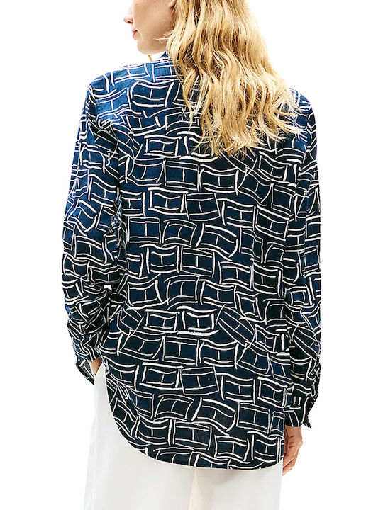 Tommy Hilfiger Women's Linen Long Sleeve Shirt Dark Blue
