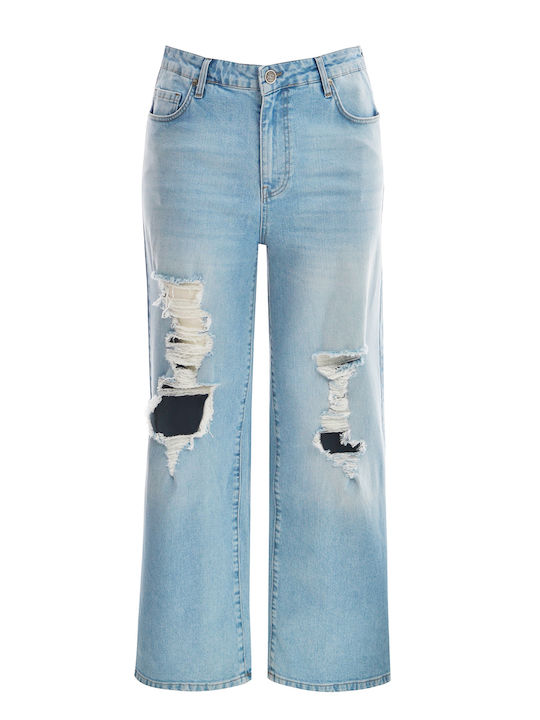 Women's Jean Trousers with Rips in Relaxed Fit Gin