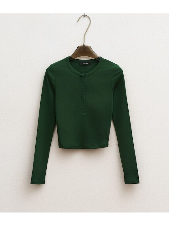Γυναικείο Crop Top Βαμβακερό Μακρυμάνικο Green Bottle