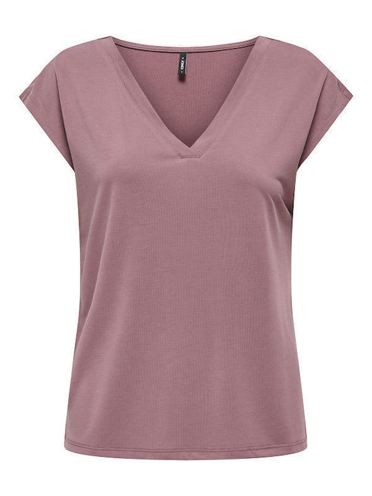 Women's Short Sleeve Blouse with V-Neckline Pink