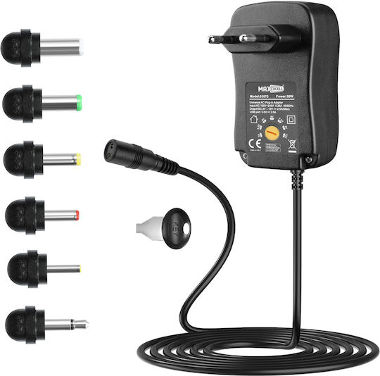 Maxexcell 30W Einstellbare Spannung Sektor Ladegerät 3-12V USB 6 Inklusive Tipps Schwarz
