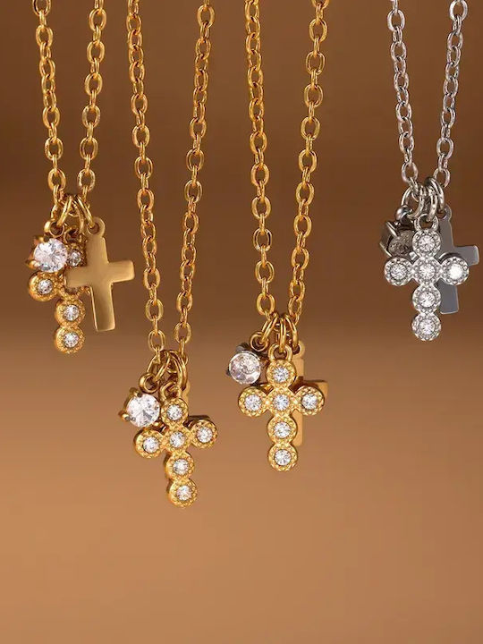 Necklace Double from Steel with Diamond & Zircon