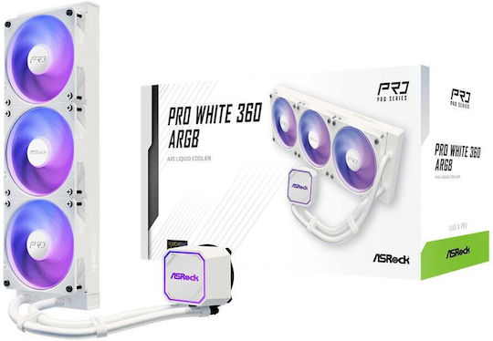 ASRock Pro White 360 ARGB Water Cooling System AIO CPU With 3 Fans 120mm White