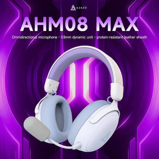 Ajazz AHM08 Max Ασύρματο Over Ear Gaming Headset με σύνδεση Bluetooth / USB Purple for PC