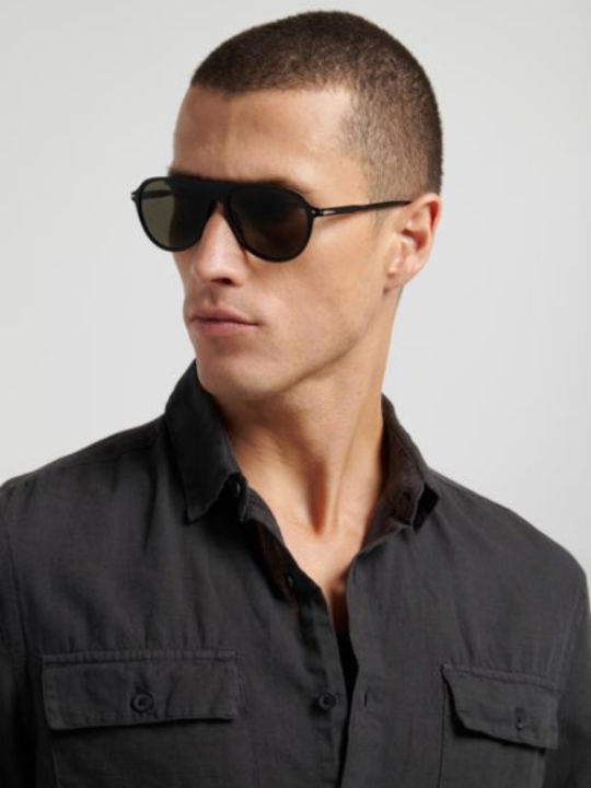 David Beckham Unisex Sunglasses with Black Horn-Rimmed Frame and Black Lens DB 1200/S 807/IR