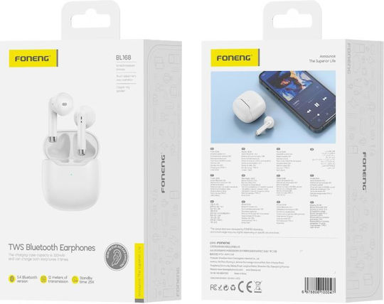 Foneng BL168 Earbud Bluetooth Handsfree Căști cu Carcasă de Încărcare Alb