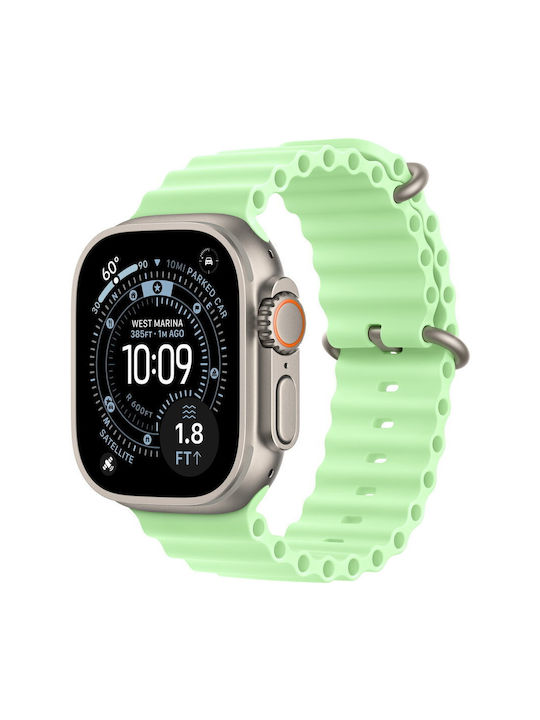 Apple Ocean Band Extension 49mm Λουράκι Σιλικόνης Neon Green - Natural Titanium Finish (Apple Watch 49mm)