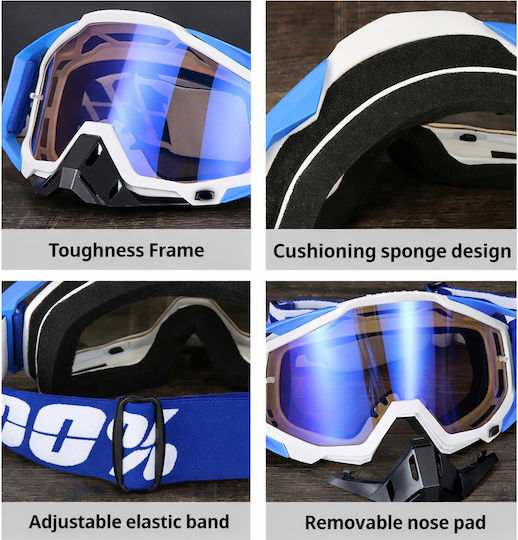 Ochelari De Motocicletă Atv Enduro Cross Fixato Lentilă Albastră Cadru Negru Verde