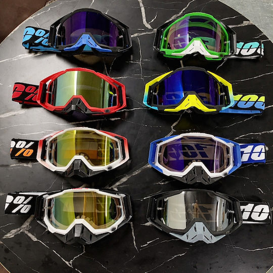 Ochelari Moto Atv Enduro Cross Fixato Lentilă Aurie Cadru Portocaliu Alb