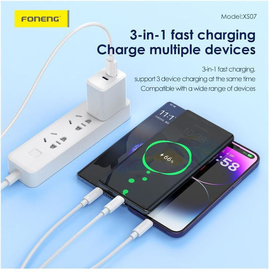 Foneng USB-C to Lightning Cable 27W White 1.2m