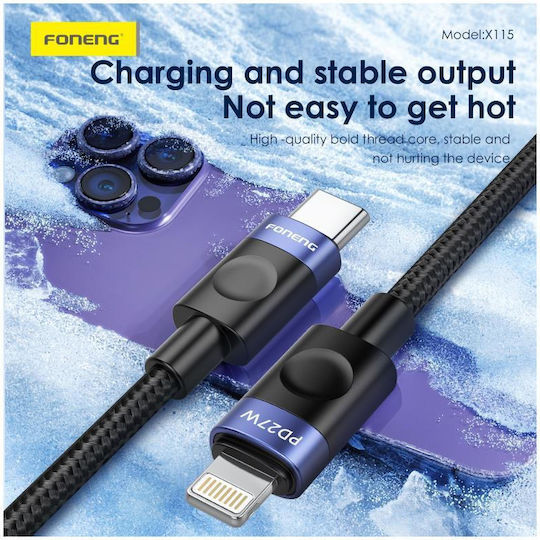 Foneng Braided USB-C to Lightning Cable 27W Μαύρο 1m