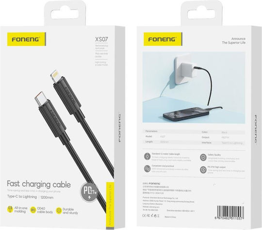 Foneng Regular la Cablu Lightning 27W Negru 1.2m