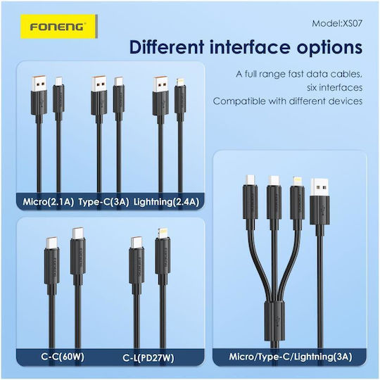 Foneng USB 2.0 Cable USB-C male - USB-C 60W PD Μαύρο 1.2m