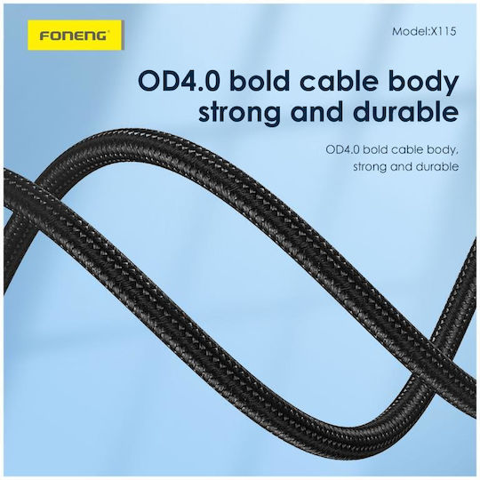 Foneng Braided USB 2.0 Cable USB-C male - USB-C 60W Μαύρο 1m