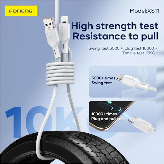 Foneng Braided USB 2.0 Cable USB-C male - USB-A 18W Λευκό 1m