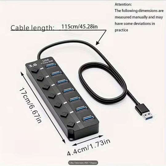 USB-Hub 3.0 7 Anzahl der Anschlüsse Individuelle Schalter Ein/Aus Anzeigeleuchten 5-2342