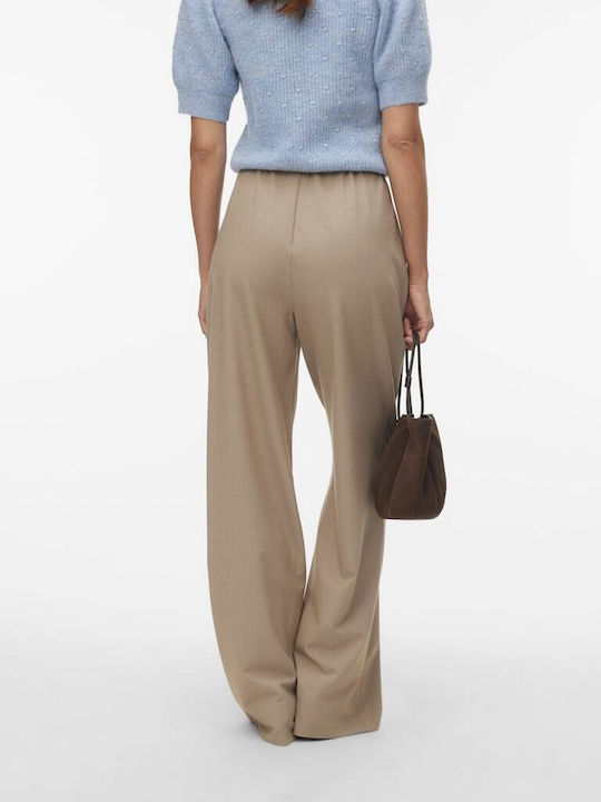 Damen Hoch tailliert Stoff Hose in Weiter Linie Silver Mink