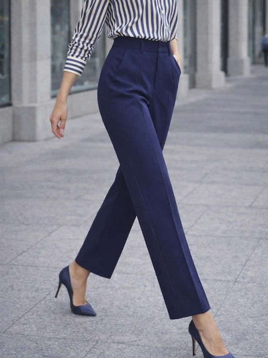 Women's High-waisted Fabric Trousers Blue