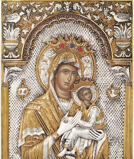 Heilige Maria Amolyntos Silber Darstellung Goldfarben 28x22cm