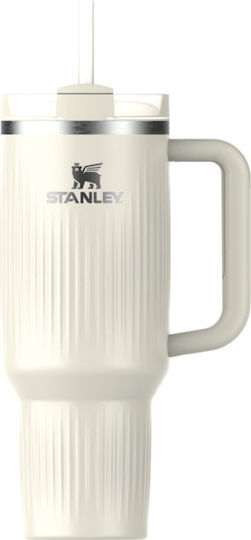 Stanley Quencher H2.0 Fluted Handled Tumbler Thermos Stainless Steel BPA Free 1.18lt Cream Gloss with Straw and Handle