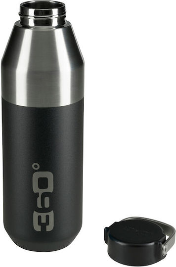 360 Degrees Insulated Wide Mouth Sip Cap Stainless Steel Thermos Bottle BPA Free 1lt Black with Loop
