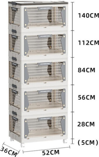 Vesta Τρόλεϊ Κουζίνας Πλαστικό 5 Θέσεων Λευκό 52.5x36x140.5cm