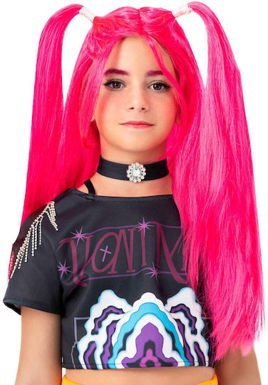 Perucă de Carnaval Copilului cu Codițe Fuchsia pentru Halloween