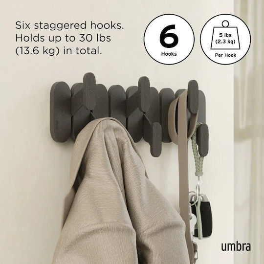 Umbra Стенна Закачалка Пластмасова 6 Места Черна 64x2.5x18.4cm