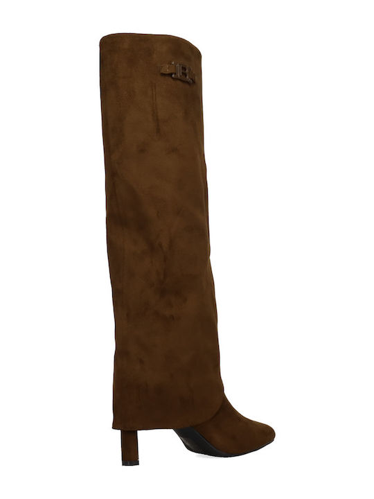 Suede Women's Boots with Zipper Brown