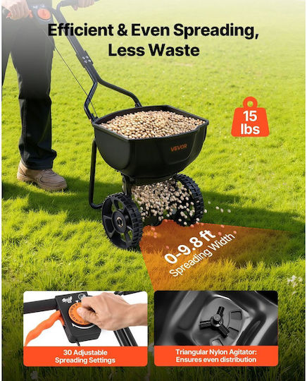 Vevor TCSBJ15LBS102LAD1001V0 Wheeled Seed/Fertilizer Distributor with Capacity 59kg