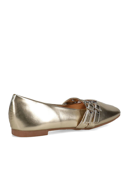 Damen Ballerinas mit Riemchen Gold