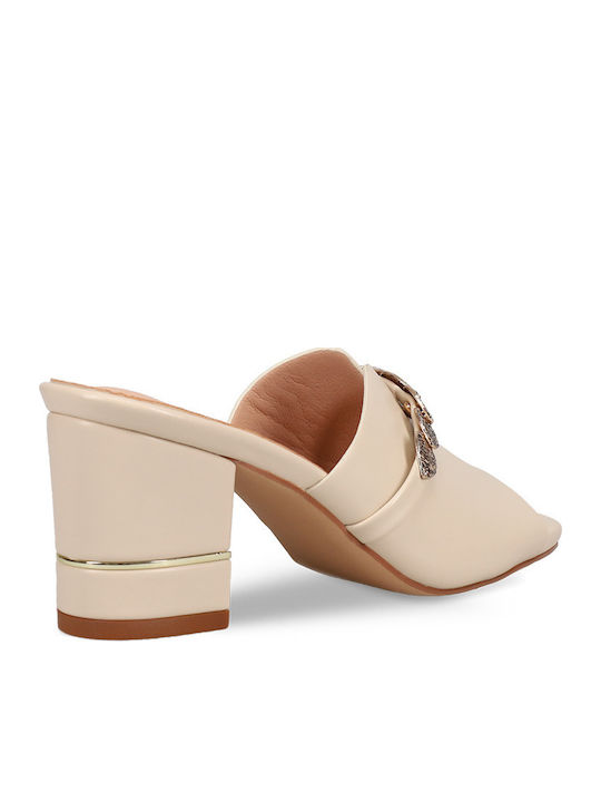 Mules mit Chunky Absatz in Beige Farbe