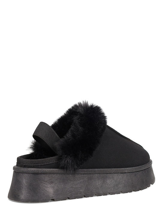 Winter Women's Slippers with Fur Black