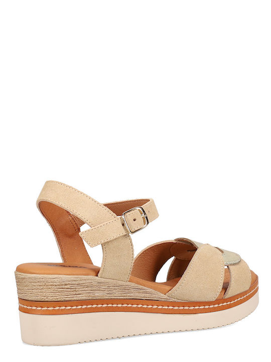 Women's Leather Ankle Strap Platforms Beige