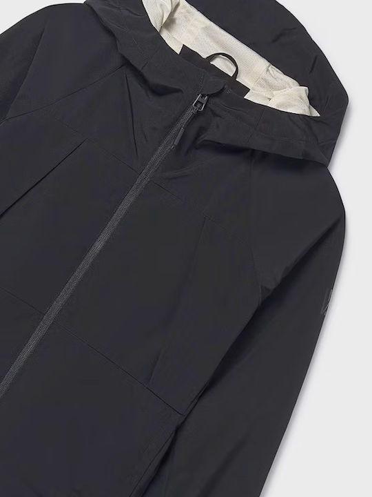 Kids Sports Long Windproof Jacket with Hood Black