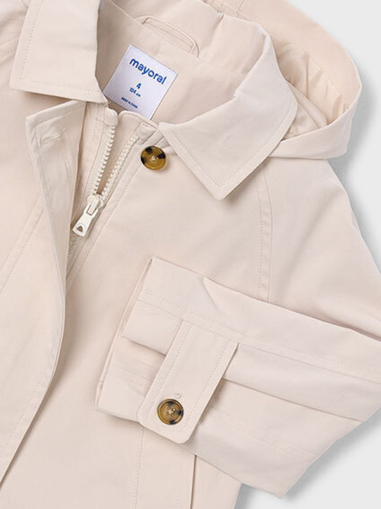 Kids Long Windproof Coat with Hood Ecru