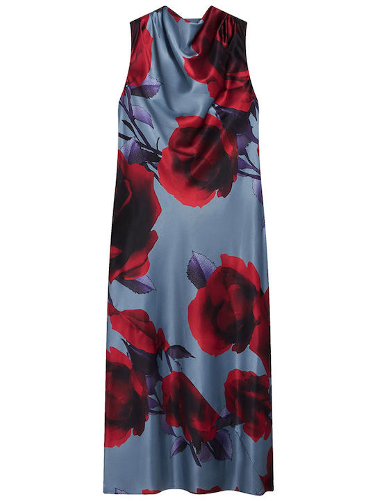 Summer Midi Dress for Wedding Christening Drape Satin Lt-Blue 282436-Lt-Blue