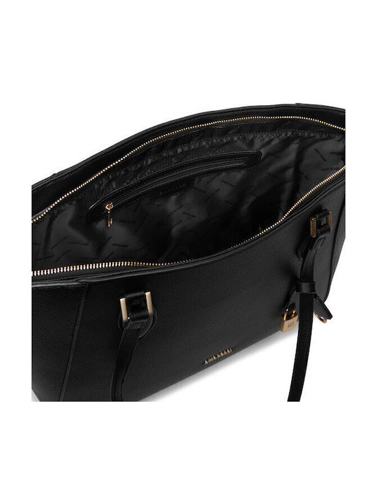 Stoff Damen Schultertasche Schwarz