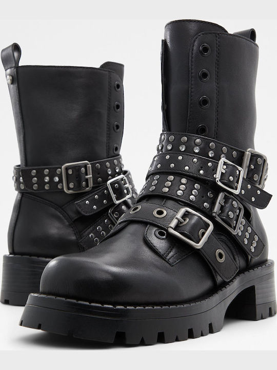 Leder Stiefeletten Damen Schwarz