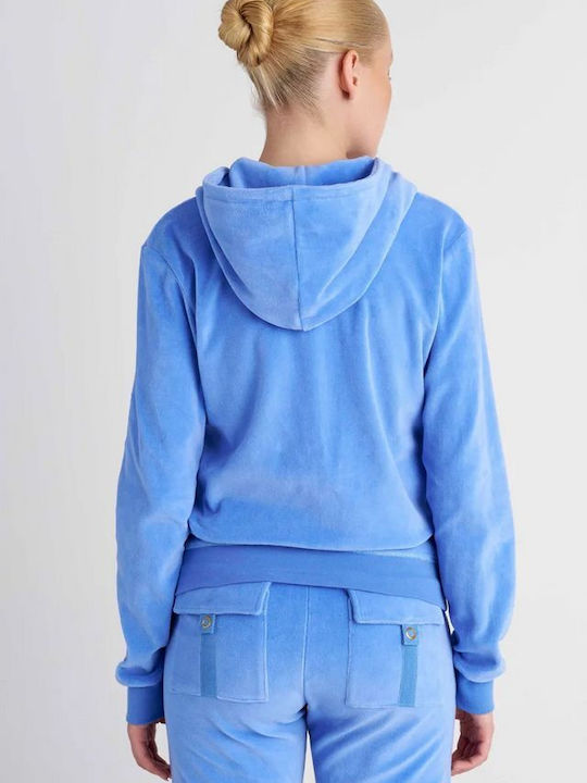 Women's Sweatshirt Jacket Velvet Hooded Light Blue