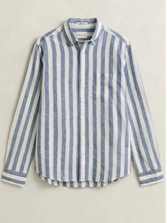 Long-sleeved Linen Shirt Striped Blue