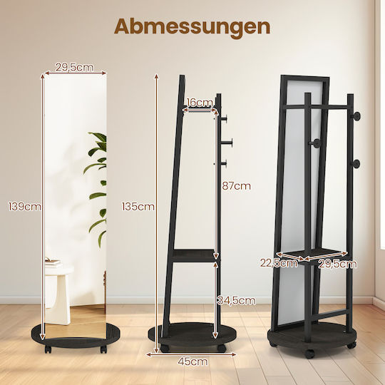 Costway Boden- oder Standspiegel mit Schwarzem Holzrahmen