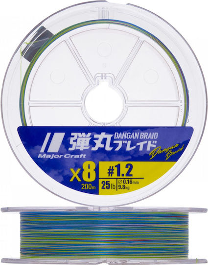 Fishing Filament Majorcraft Dangan Braid X8 Multicolored 0.19 Mm Pe1.5 12.3 Kg 150 M