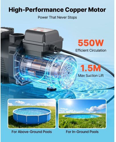 Vevor Pompa De Apă Pentru Piscină Cu Filtru Cu O Singură Fază Cu Alimentare Maximă 14000 Lt/h