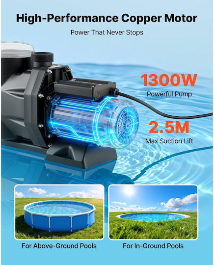 Vevor Pompa De Apă Pentru Piscină Cu Filtru Cu O Singură Fază Cu Alimentare Maximă 28800 Lt/h