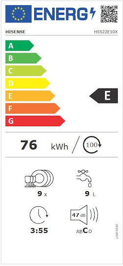 Hisense Ελεύθερο Πλυντήριο Πιάτων για 9 Σερβίτσια Π44.8xY84.5εκ. Γκρι Hi4