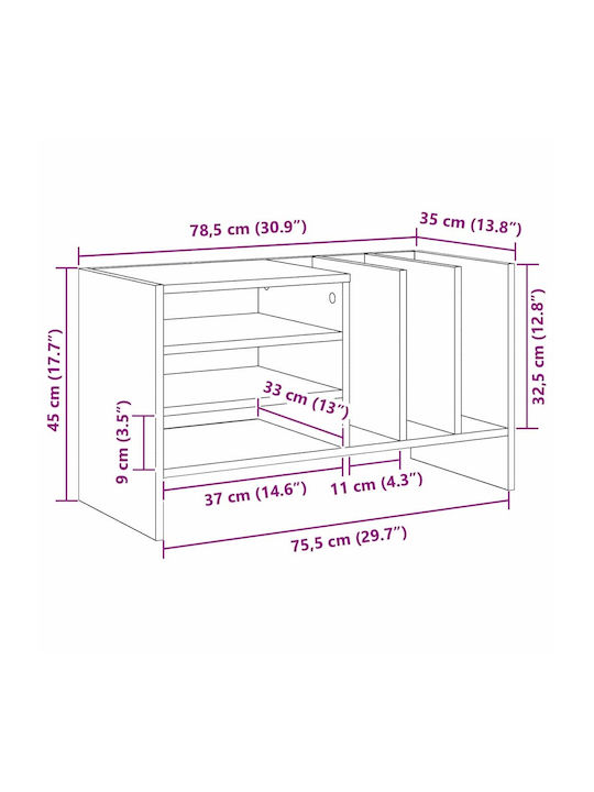 Wohnzimmer Nische aus Spanplatte Schwarz Eiche 78.5x35x45cm