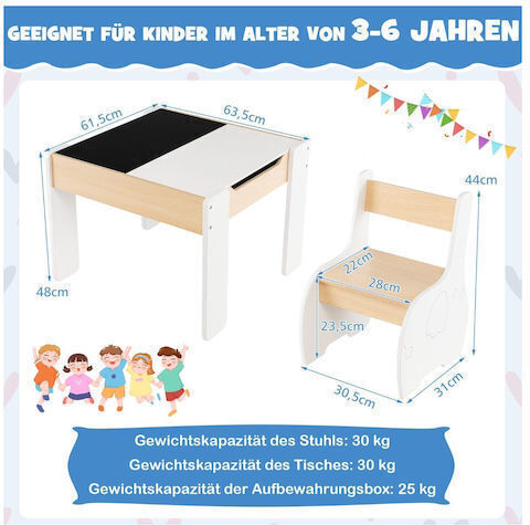 Kinder Tischset mit Stühlen zum Malen aus Holz Weiß Costway