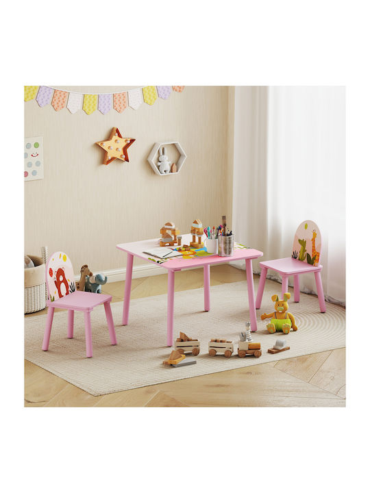 Kids Table and Chairs Set for Painting made of Wood Pink Aiyaplay
